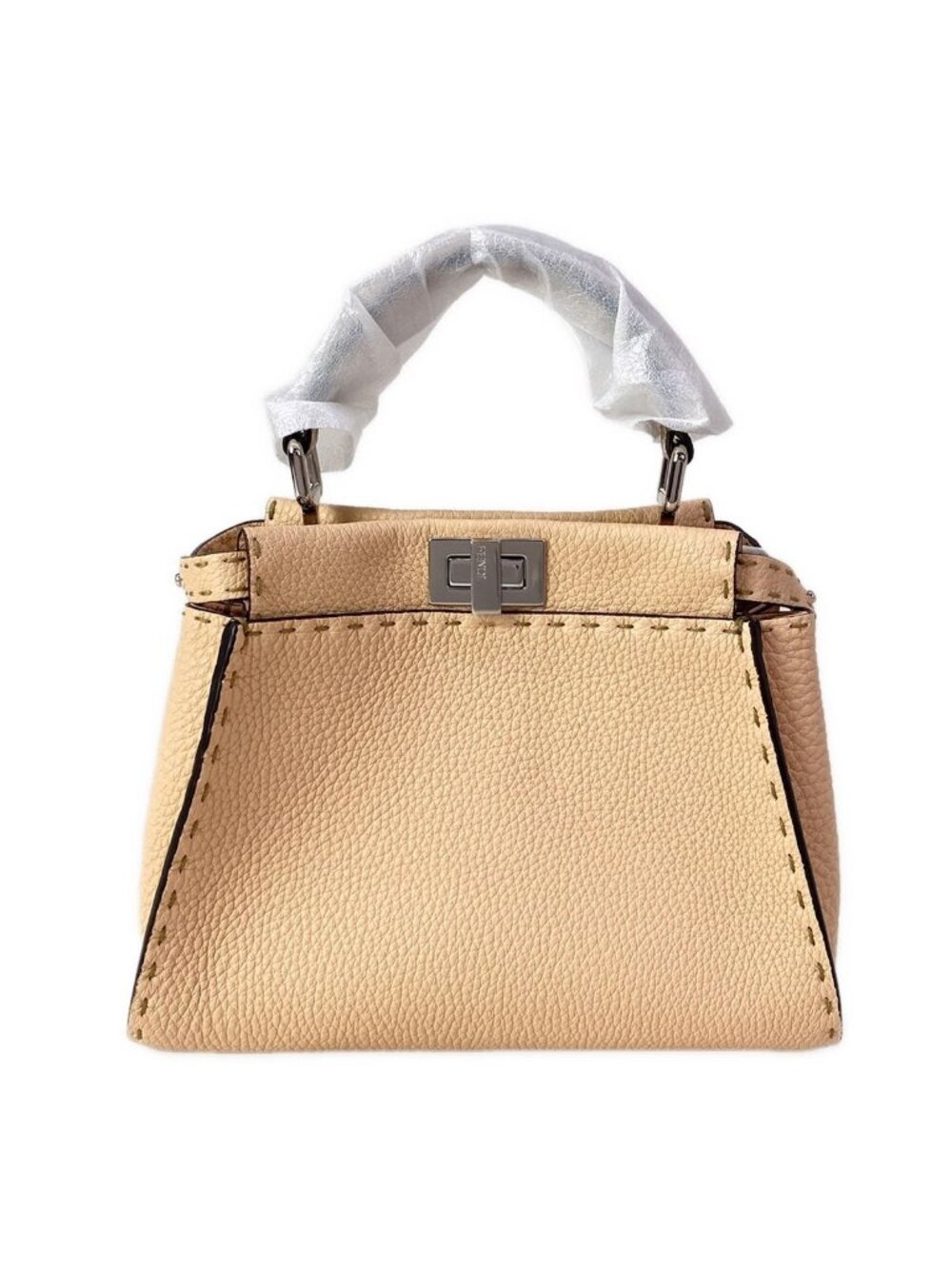 Fendi Handbag Peekaboo Iconic Smallselleria Pink Beige Leather